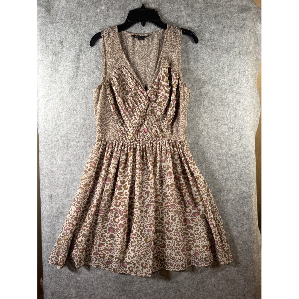 Armani Exchange Mixed Leopard Print Pleated Bust Fit & Flare Dress Pink Tan 2